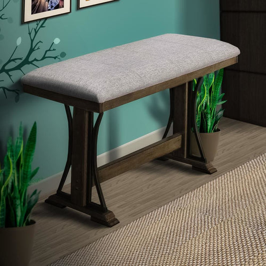 48" Upholstered Bench with Trestle Base, Brown and Gray By Casagear Home