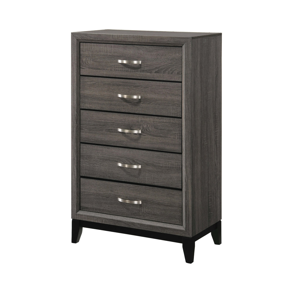 Transitional Tall Dresser Chest | 5 Drawer | Chamfered Feet | Curved Handles | Gray