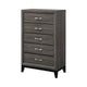 Transitional Tall Dresser Chest | 5 Drawer | Chamfered Feet | Curved Handles | Gray