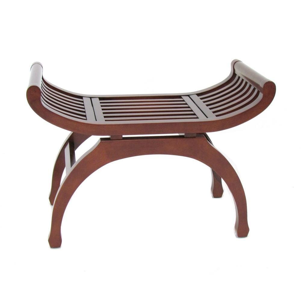 Curved Design Mission Style Stool with Slatted Seating, Brown By Casagear Home