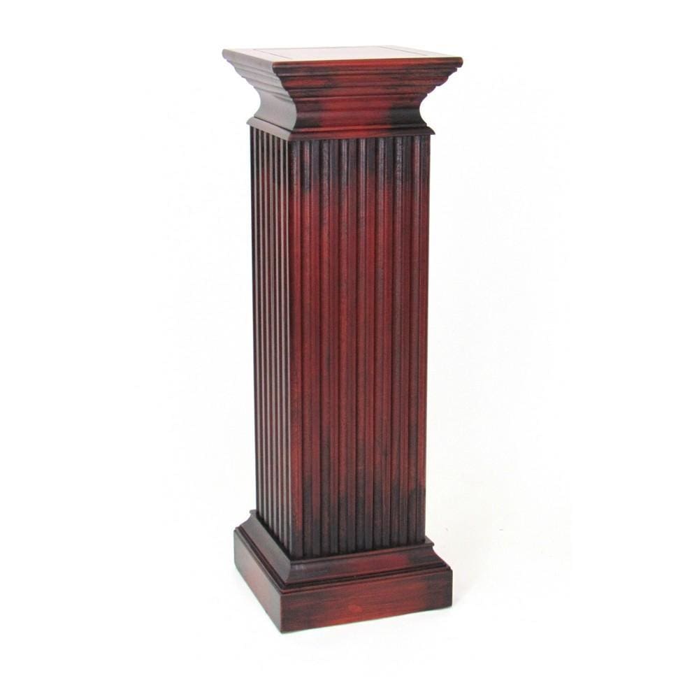 Square Shaped Column Pedestal with Reeded Design, Brown By Casagear Home