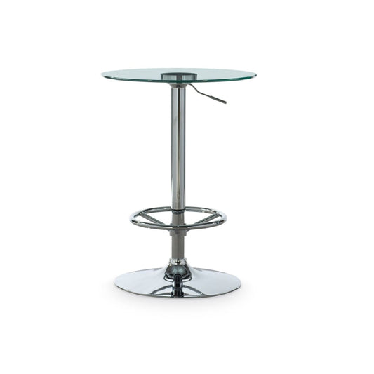 Round Glass Top Pub Table with Adjustable Height Mechanism, Silver by The Powell Company