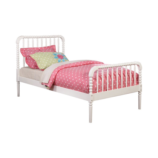 Wooden Twin Bed with Bobbin Style Slatted Headboard and Footboard, White By Casagear Home