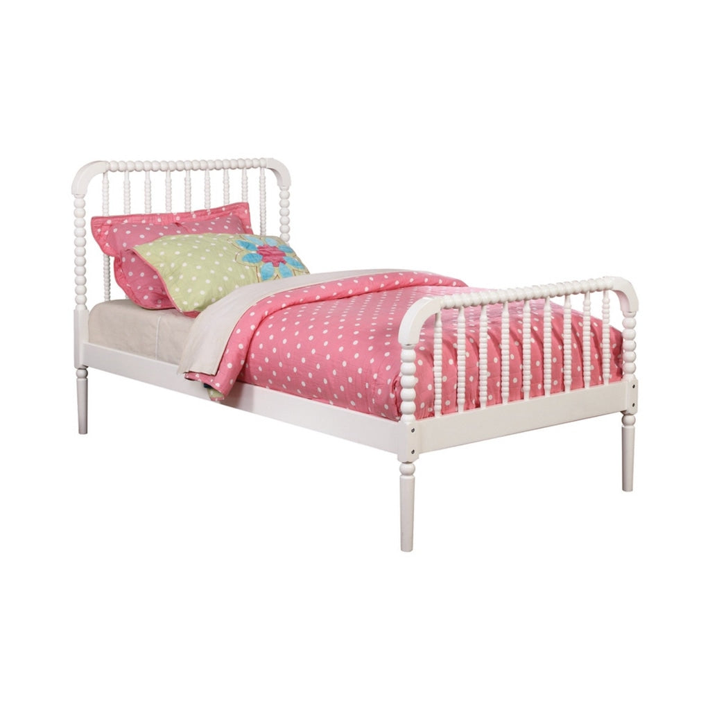 Wood Bed | Twin Size | Bobbin Slatted Headboard & Footboard | White