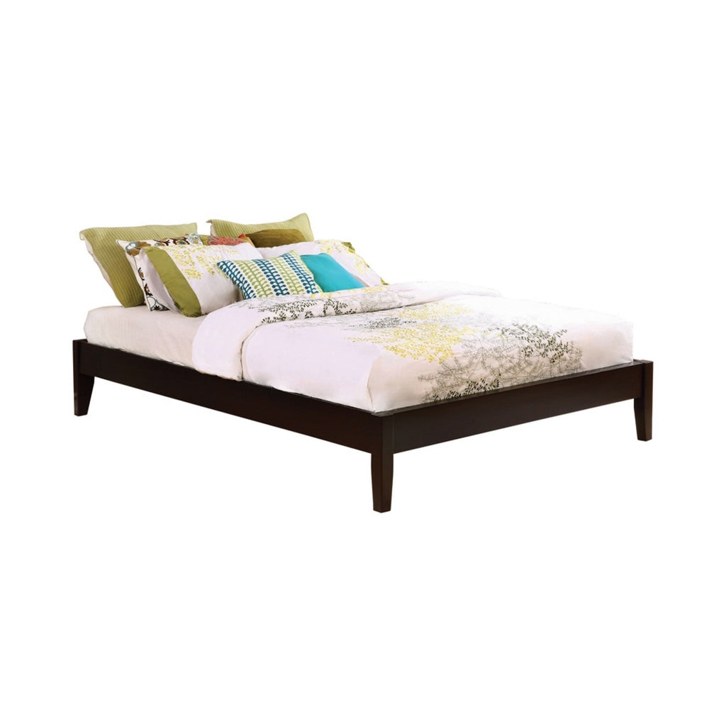 Wooden Queen Size Bed Frame with Chamfered Legs, Dark Brown By Casagear Home