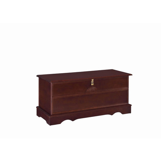 Traditional Style Lift Top Wooden Chest with Carved Details, Dark Brown