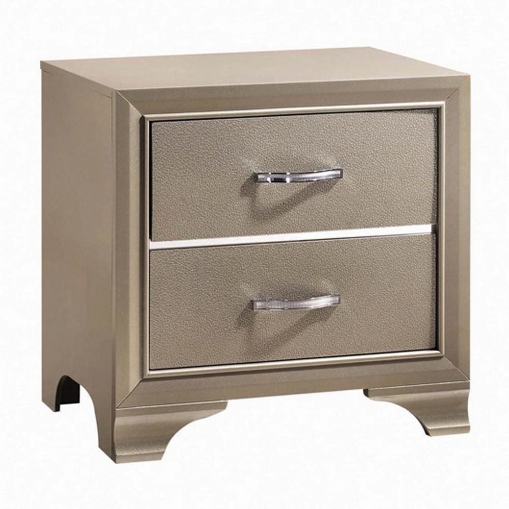 2 Drawers Contemporary Nightstand with Mirror Accents and Metal Pull,Silver By Casagear Home