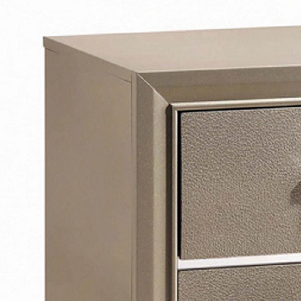 2 Drawers Contemporary Nightstand with Mirror Accents and Metal Pull,Silver By Casagear Home BM216162