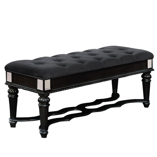 52" Tufted Upholstered Bench with Turned Legs, Black by Casagear Home