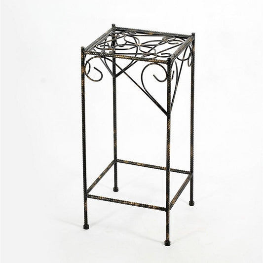 Scrolled Metal Frame Plant Stand with Square Top, Large, Black By Casagear Home