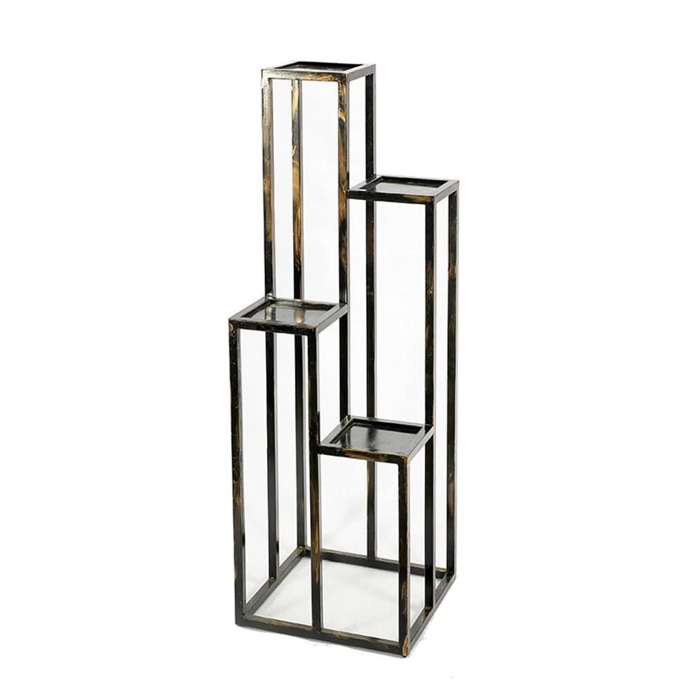 4 Tier Cast Iron Frame Plant Stand with Tubular Legs, Black And Gold By Casagear Home