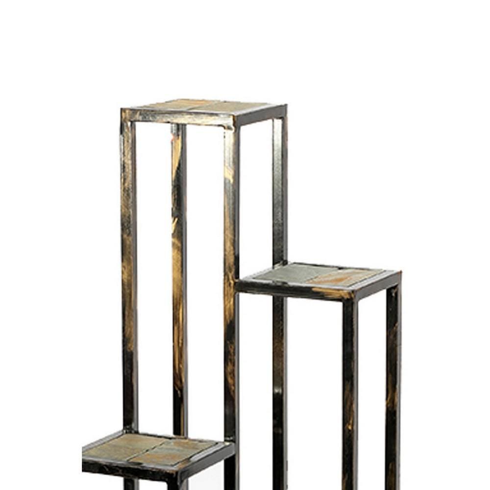 4 Tier Cast Iron Frame Plant Stand with Stone Topping Black And Gold By Casagear Home BM216737