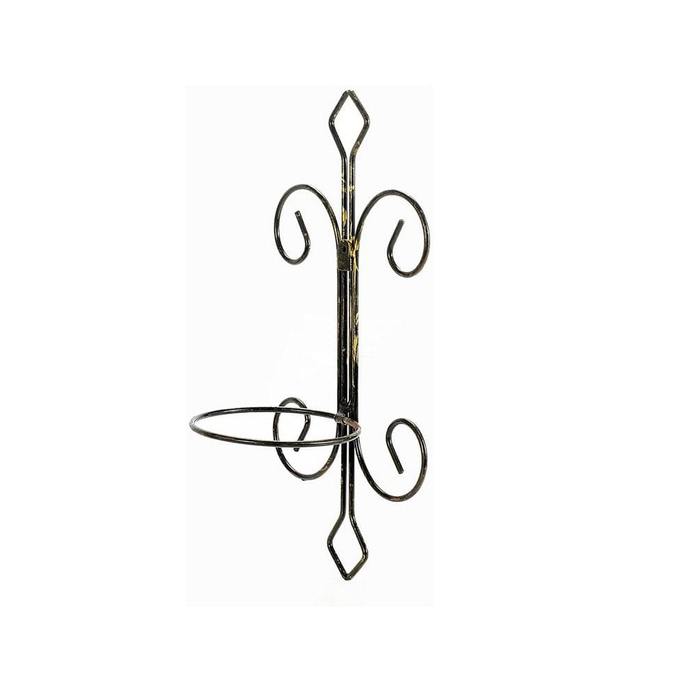 Metal Single Pot Wall Planter Decor with Scrolled Design Black And Gold By Casagear Home BM216740