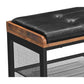 32 Button Tufted Shoe Rack Bench Vegan Faux Leather Seat 2 Mesh Shelves Black Brown By Casagear Home BM217075