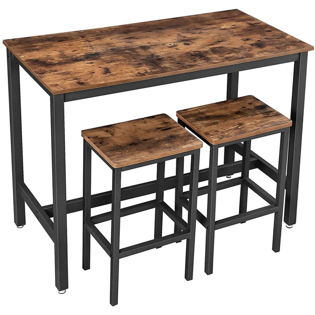 3 Piece Wood Top Bar Table Set, Brown and Black By Casagear Home