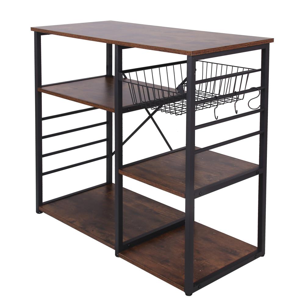35 4-Shelf Bakers Rack with Wire Basket Brown and Black By Casagear Home BM217095