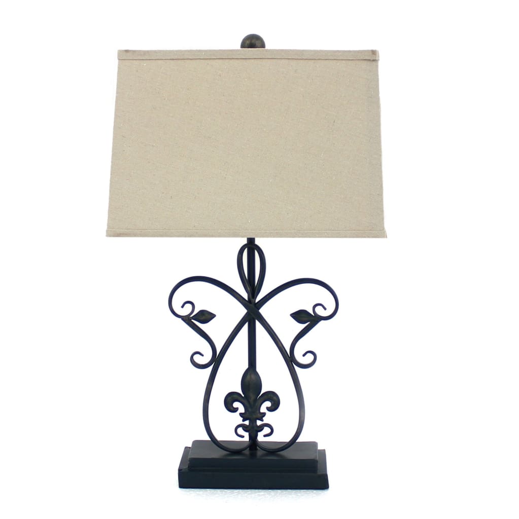 27" Rectangular Base Scroll Design Table Lamp, Black  By Casagear Home