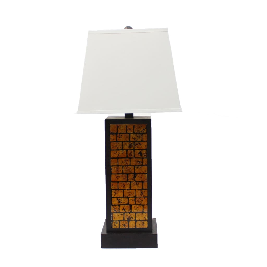 31" Rectangular Brick Pattern Table Lamp, White and Orange By Casagear Home