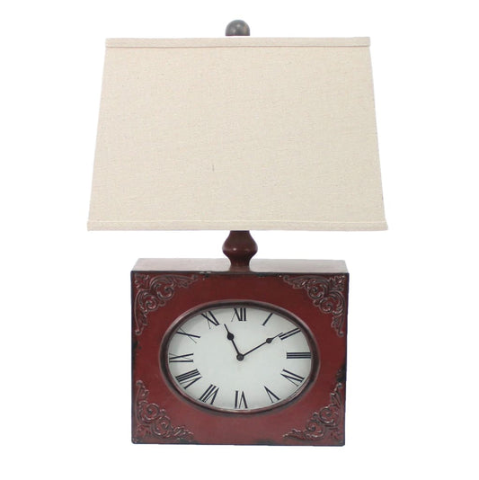 22" Clock Design Table Lamp Shade, Red and Biege By Casagear Home