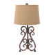 Metal Table Lamp | Scroll Design Base | 2 Way Switch | Bronze & Beige