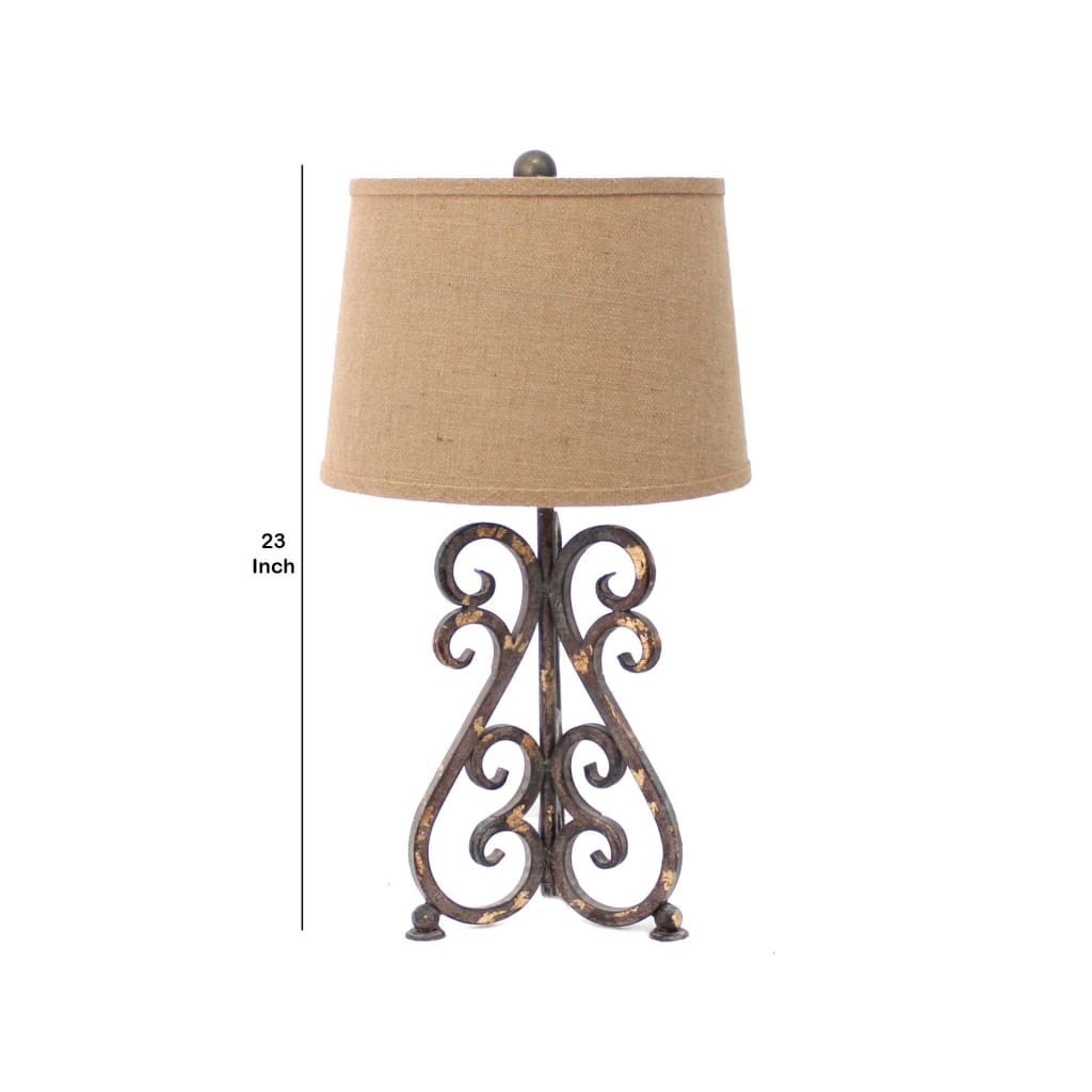 23 2-Way Switch Table Lamp with Scroll Base,Bronze and Beige By Casagear Home BM217252