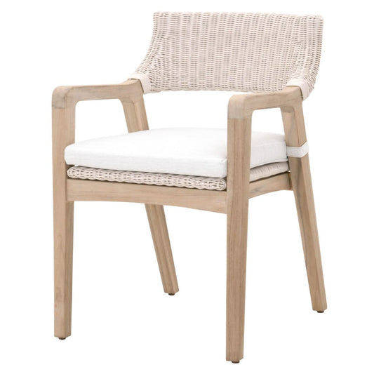 31" Wicker Woven Arm Chair with Removable Cushion, Beige and White By Casagear Home