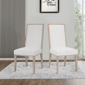 Armless Dining Chair with Wooden Legs, Set of 2, White and Brown By Casagear Home