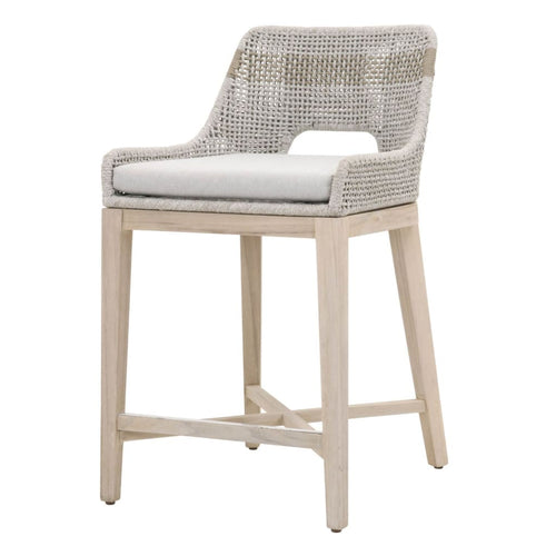 Interwoven Rope Counter Stool | Flared Legs | Cross Support | Gray