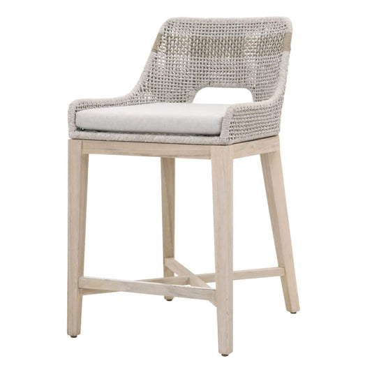Interwoven Rope Counter Stool | Flared Legs | Cross Support | Gray