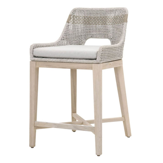 35" Rope Counter Stool With Flared Legs, Gray By Casagear Home