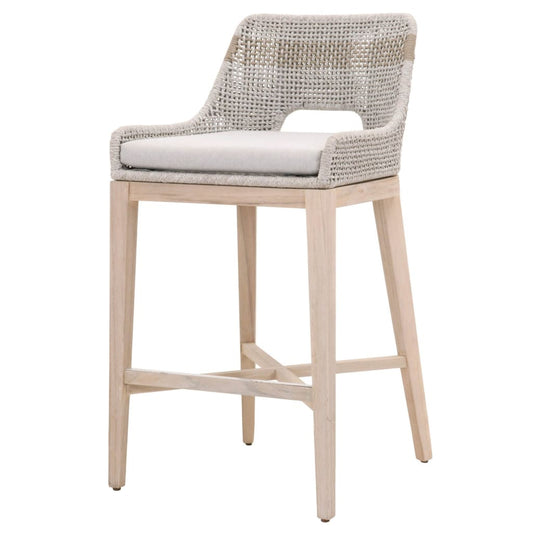 39" Rope Barstool With Stretcher and Cross Support, Light Gray By Casagear Home
