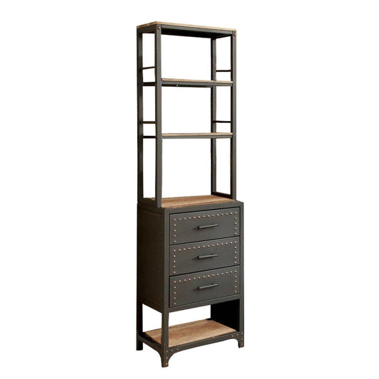 Wood & Metal Pier Cabinet | Studded Accents | Storage | Gray