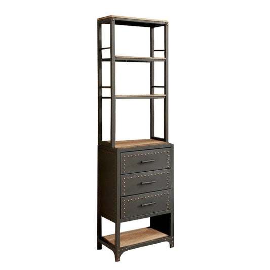Wood and Metal Pier Cabinet with Studded Accents and Storage Spaces, Gray By Casagear Home