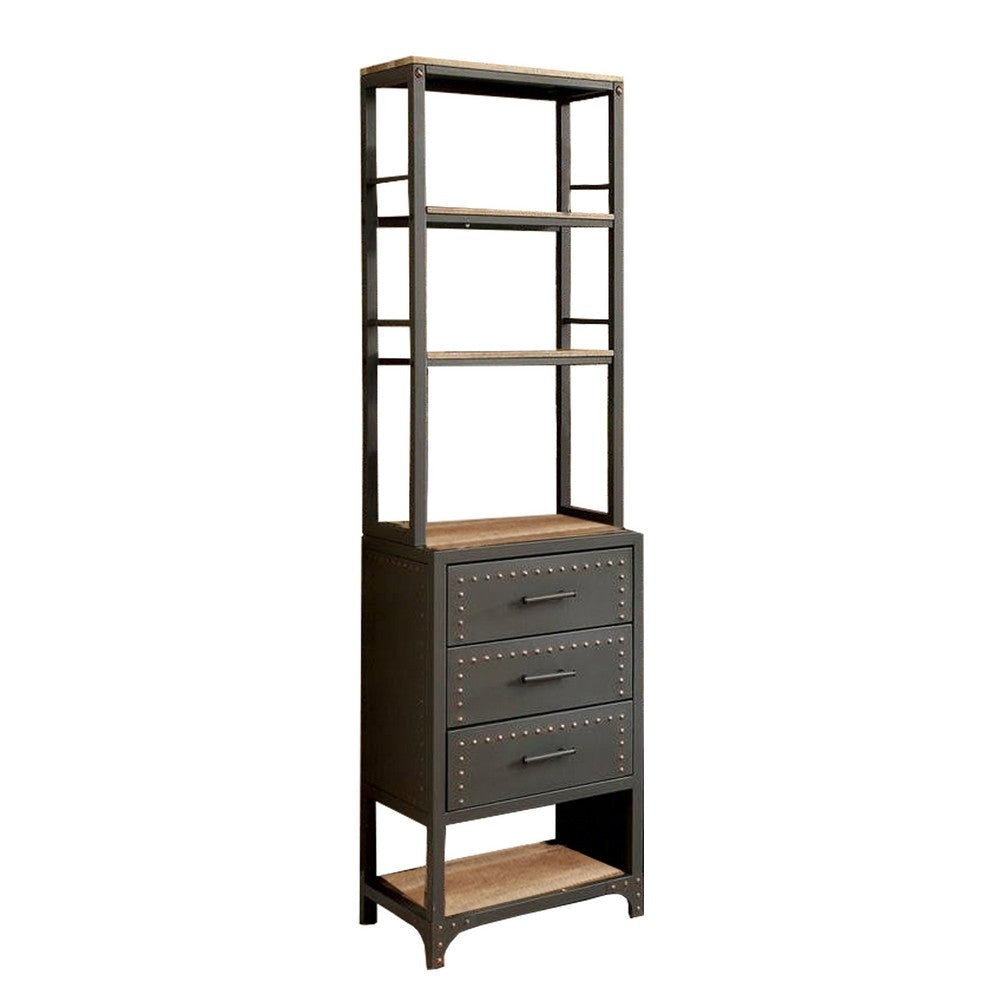Wood & Metal Pier Cabinet | Studded Accents | Storage | Gray