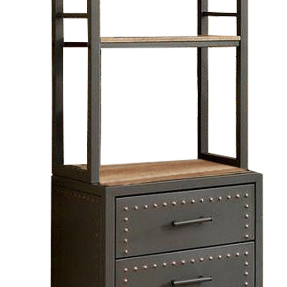 Wood and Metal Pier Cabinet with Studded Accents and Storage Spaces Gray By Casagear Home BM217802