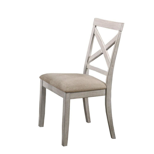 Open Cross Back Wooden Side Chair, Set of 2, White & Beige By Casagear Home