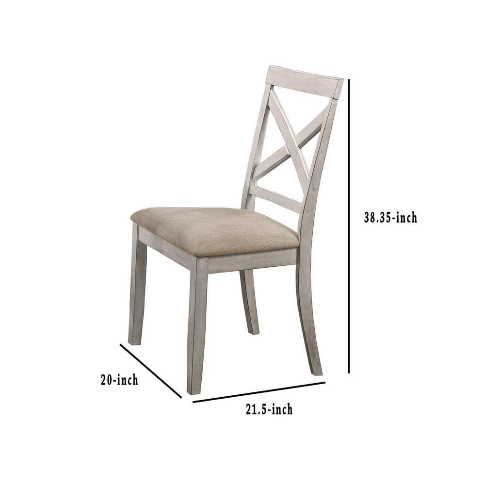 Open Cross Back Wooden Side Chair Set of 2 White & Beige By Casagear Home BM217988