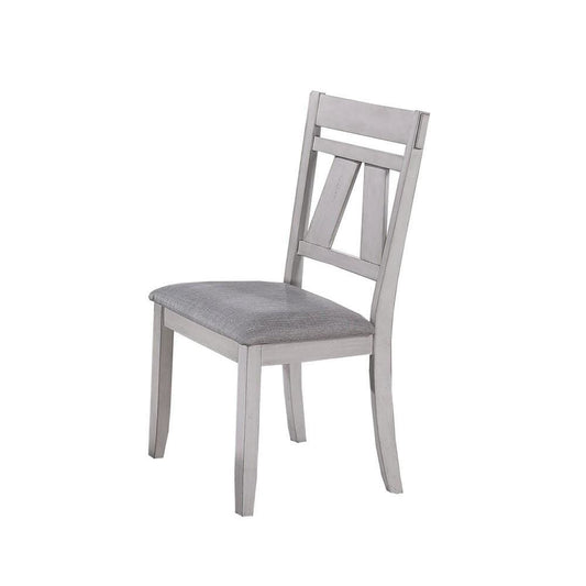 Wooden Side Chair with Padded Seat, Set of 2, White & Gray By Casagear Home