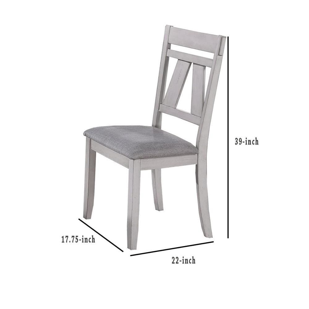 Wooden Side Chair with Padded Seat Set of 2 White & Gray By Casagear Home BM218004