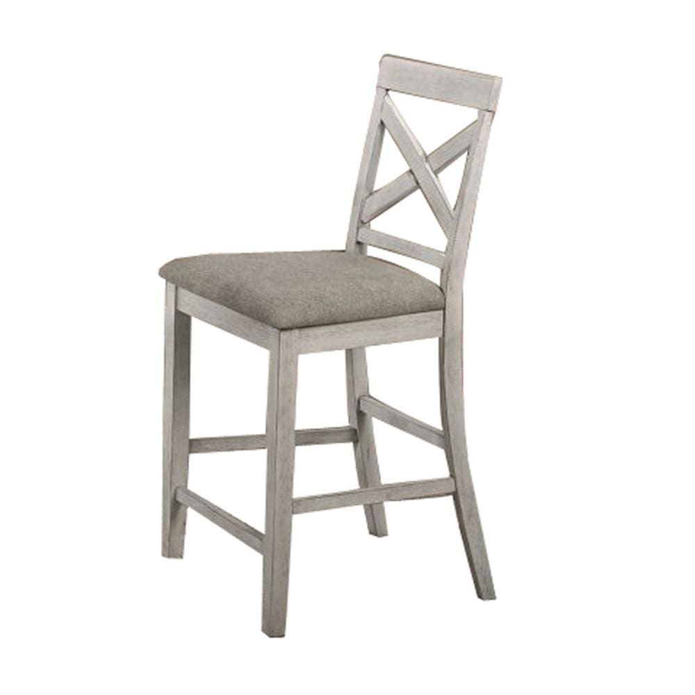 Wooden Counter Chairs, X Shaped Backrest, Padded Seat, Set of 2, White, Gray By Casagear Home