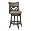 Curved Lattice Back Swivel Counter Stool with Fabric Seat, Antique Gray By Casagear Home