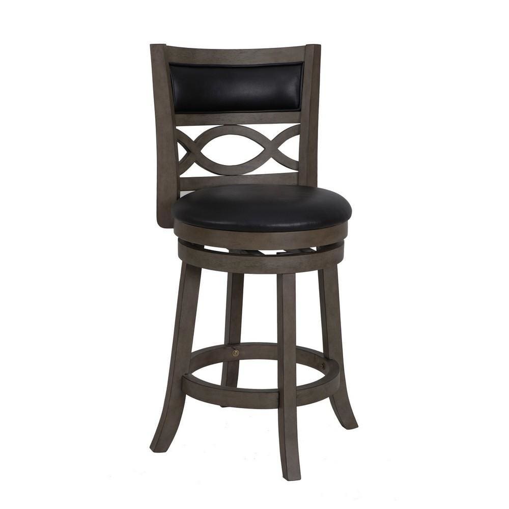 Curved Lattice Back Counter Stool with Leatherette Seat, Gray and Black By Casagear Home