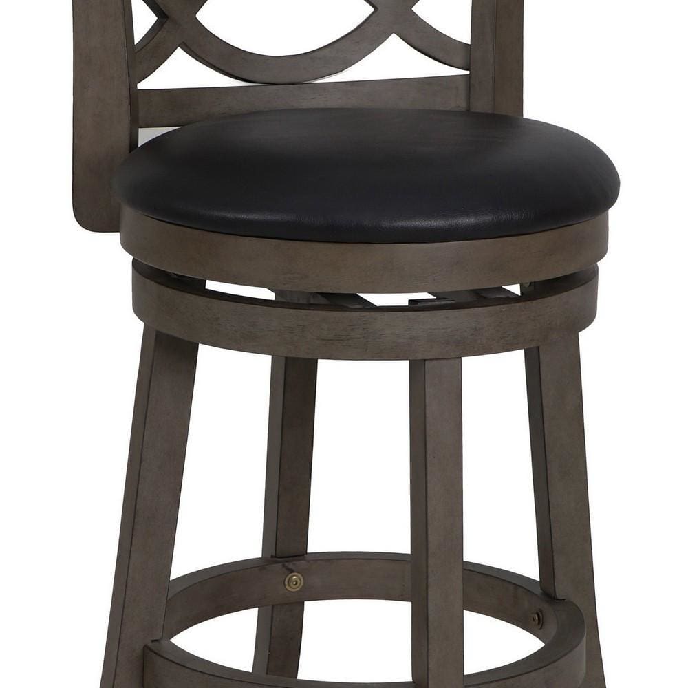 Curved Lattice Back Counter Stool with Leatherette Seat Gray and Black By Casagear Home BM218143