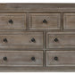 7 Drawer Wooden Dresser with Metal Pulls and Bun Feet Distressed Brown By Casagear Home BM218199