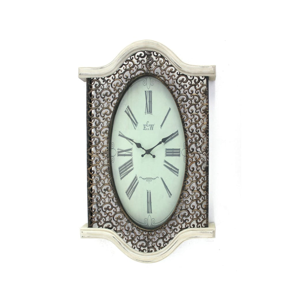 Wall Clock | Scalloped Wood Top & Bottom | White