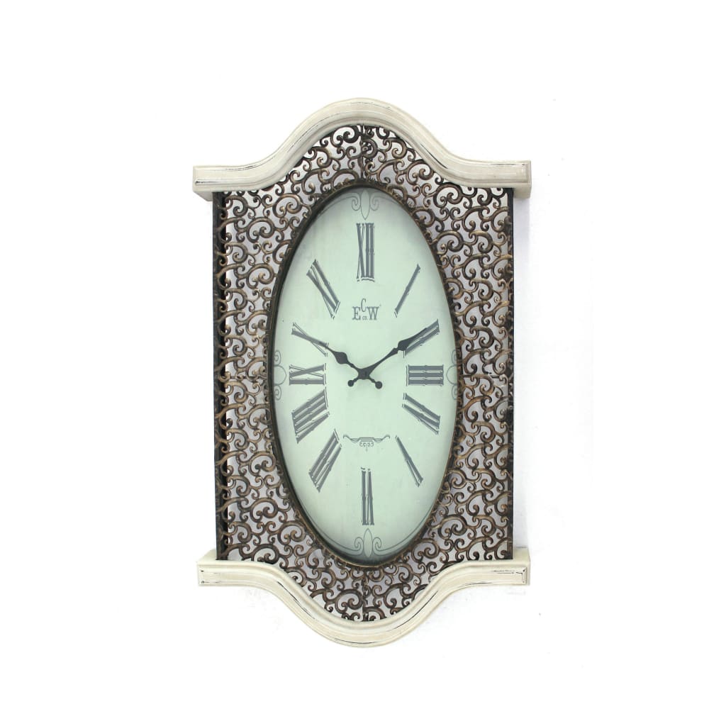 Wall Clock | Scalloped Wood Top & Bottom | White
