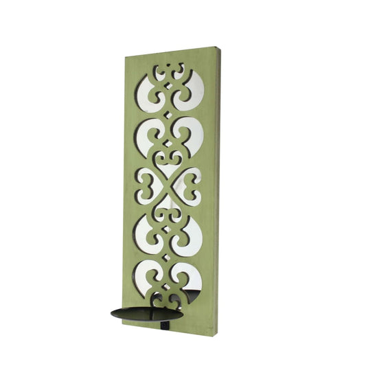 17" Cut-out Frame Mirror Back Candle Holder, Green By Casagear Home