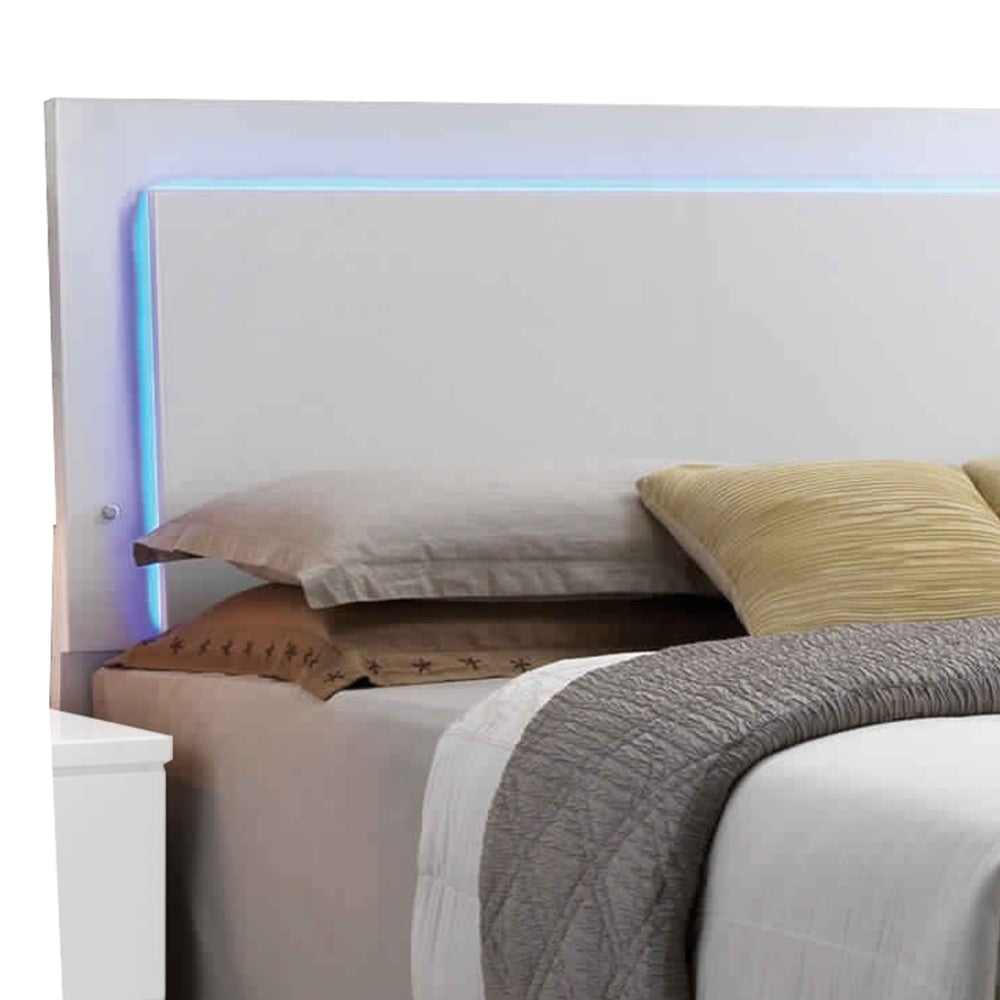 Leatherette Eastern King Bed with LED Panel Headboard and Chrome Legs,White By Casagear Home BM218470