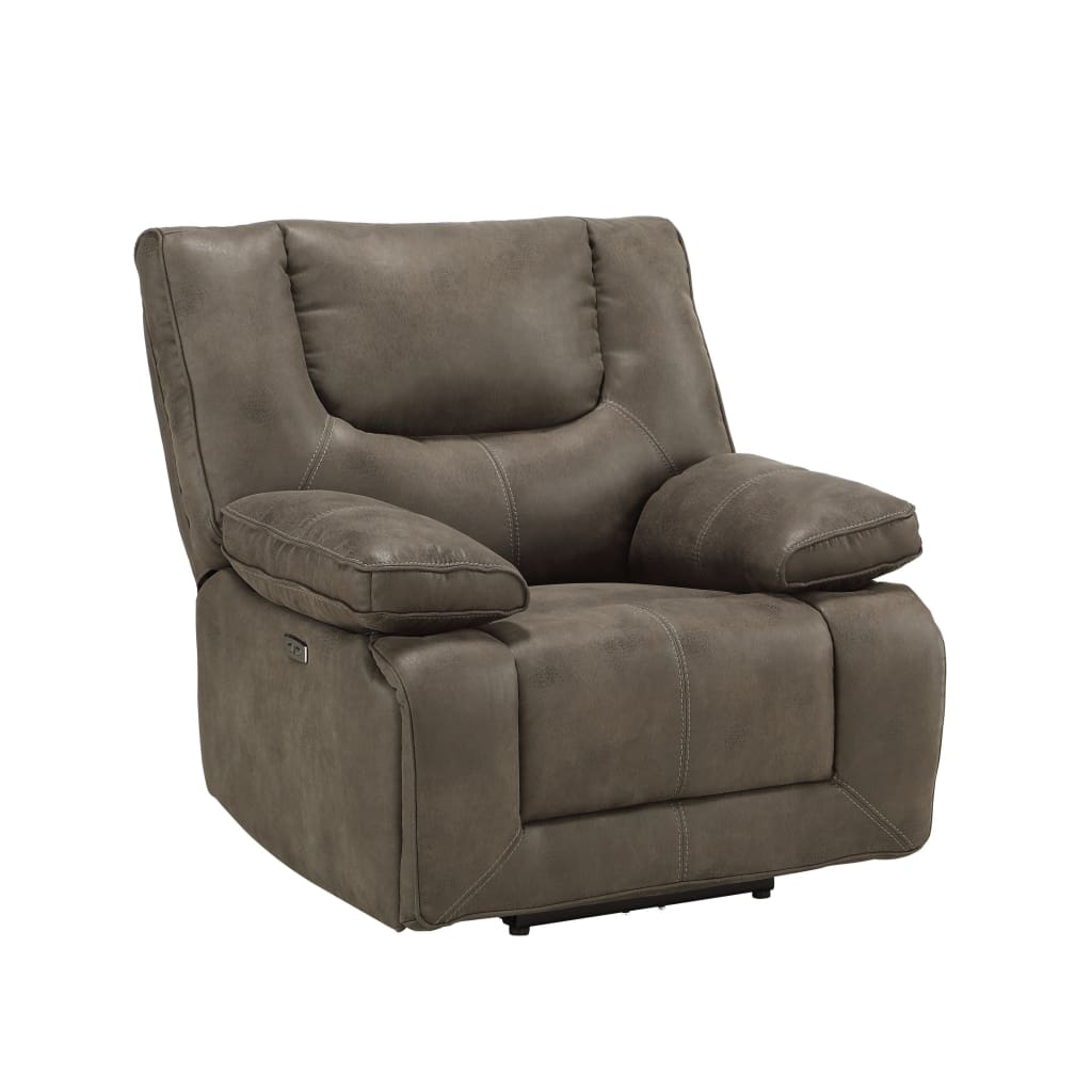 Power Motion Recliner with Pillow Top Armrest, Taupe Gray By Casagear Home