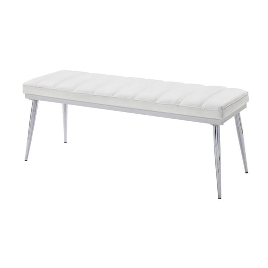 47" Upholstered Channel Tufted Bench, White and Silver By Casagear Home